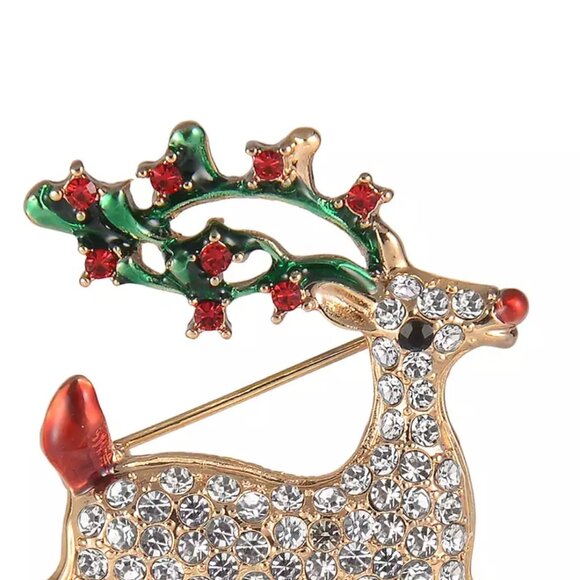 Rudolph the Rednose Reindeer Crystal Pin - Christmas Holiday Brooch - Picture 3 of 4